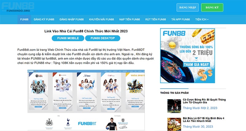 Các môn thể thao phổ biến tại fun88 bale